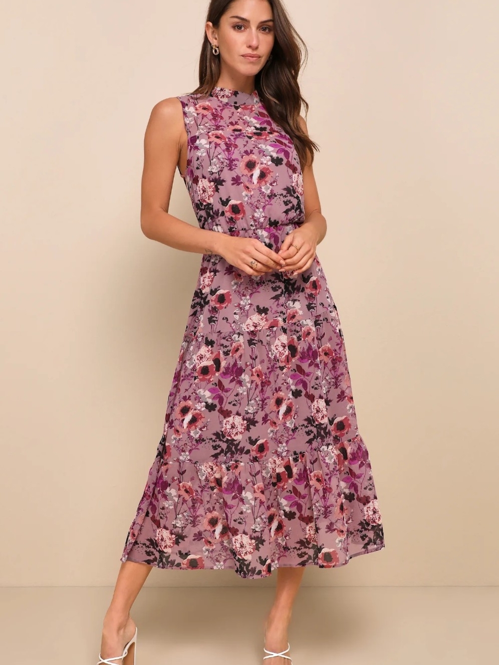 In My Dreams Lulu's Mauve Floral Sleeveless Dress (S)